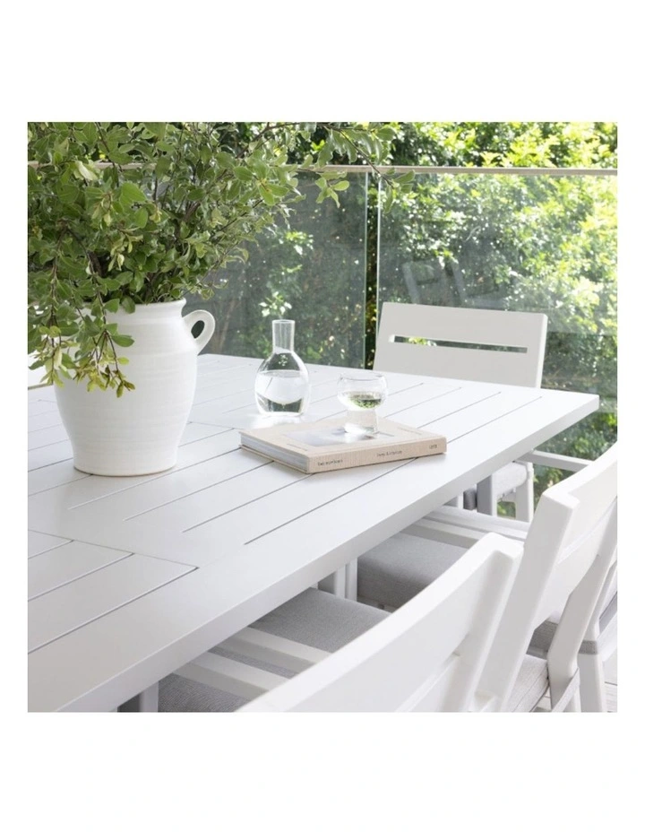 Tahitian 2.1m Aluminium Dining Table White With 8 Santorini Chairs & Textured Olefin Grey Cushions image 4