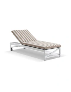 Kansas Outdoor Aluminium Sun Lounge on Wheels White & Sunbrella Maxim Heather Beige Cushions
