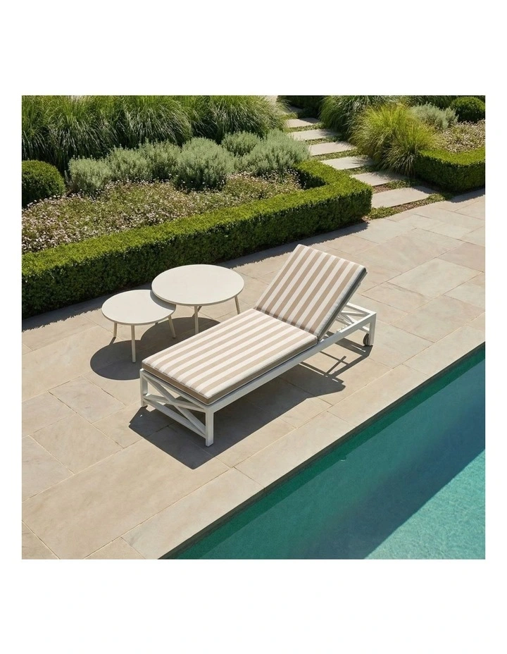 Kansas Outdoor Aluminium Sun Lounge on Wheels White & Sunbrella Maxim Heather Beige Cushions image 2