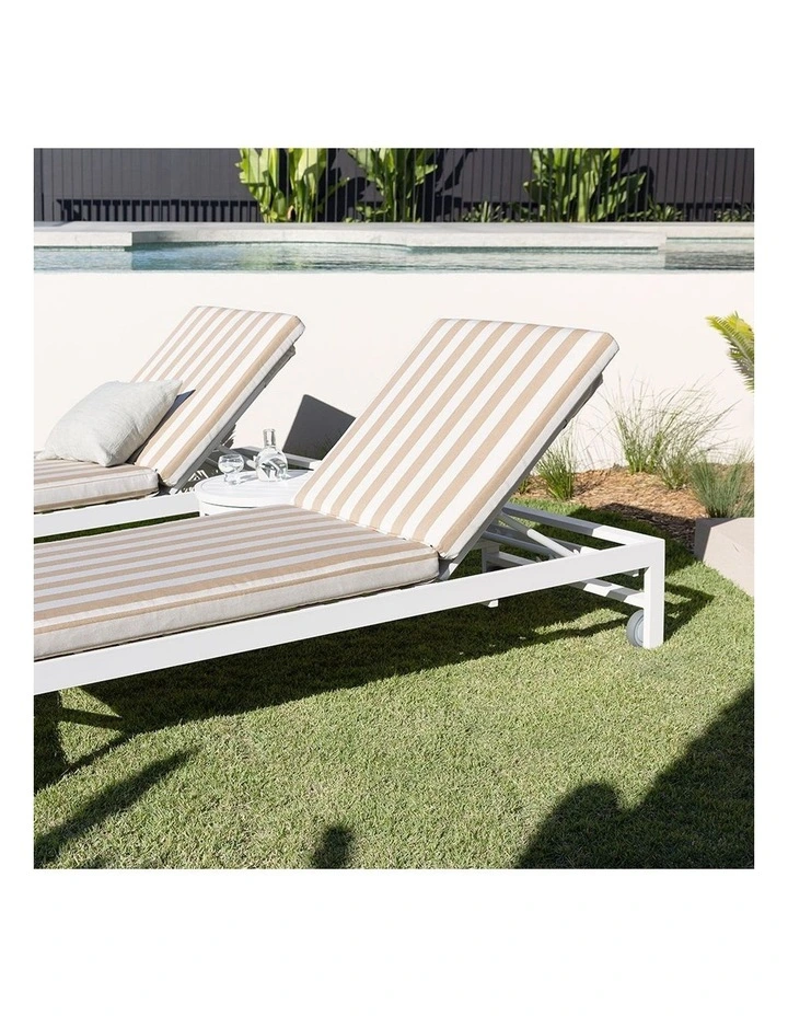 Kansas Outdoor Aluminium Sun Lounge on Wheels White & Sunbrella Maxim Heather Beige Cushions image 4