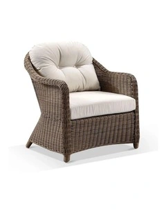 Plantation Outdoor Wicker Lounge Arm Chair Brushed Wheat & Cream Cushions
