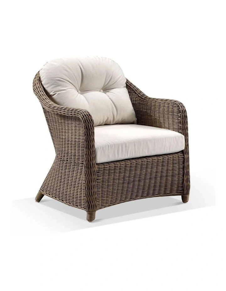 Plantation Outdoor Wicker Lounge Arm Chair Brushed Wheat & Cream Cushions image 1