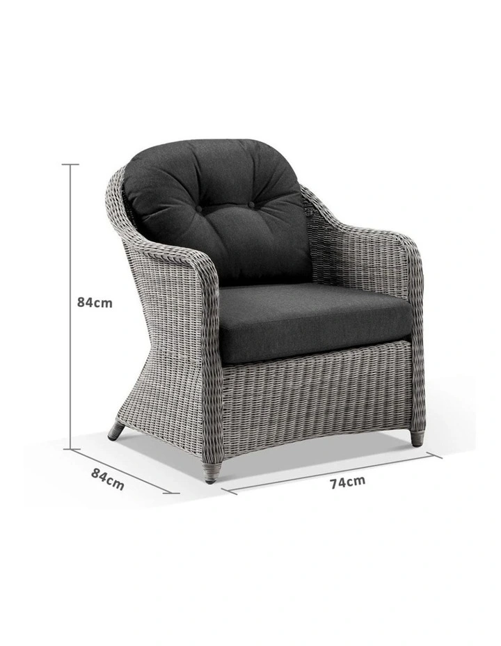 Plantation Outdoor Wicker Lounge Arm Chair Brushed Wheat & Cream Cushions image 3