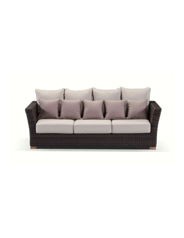 Coco 3 1 1 Seater Outdoor Wicker Lounge Chestnut Brown With Coffee Table & Latte Cushions image 1