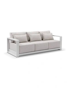 Whitehaven 3 Seater Outdoor Aluminium Lounge White & Sandstone Olefin Cushions