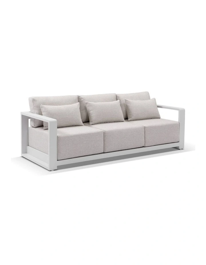 Whitehaven 3 Seater Outdoor Aluminium Lounge White & Sandstone Olefin Cushions image 1