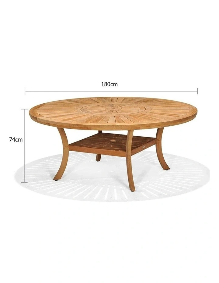 Solomon 1.8m Round Teak Timber Outdoor Dining Table with Lazy Susan image 2