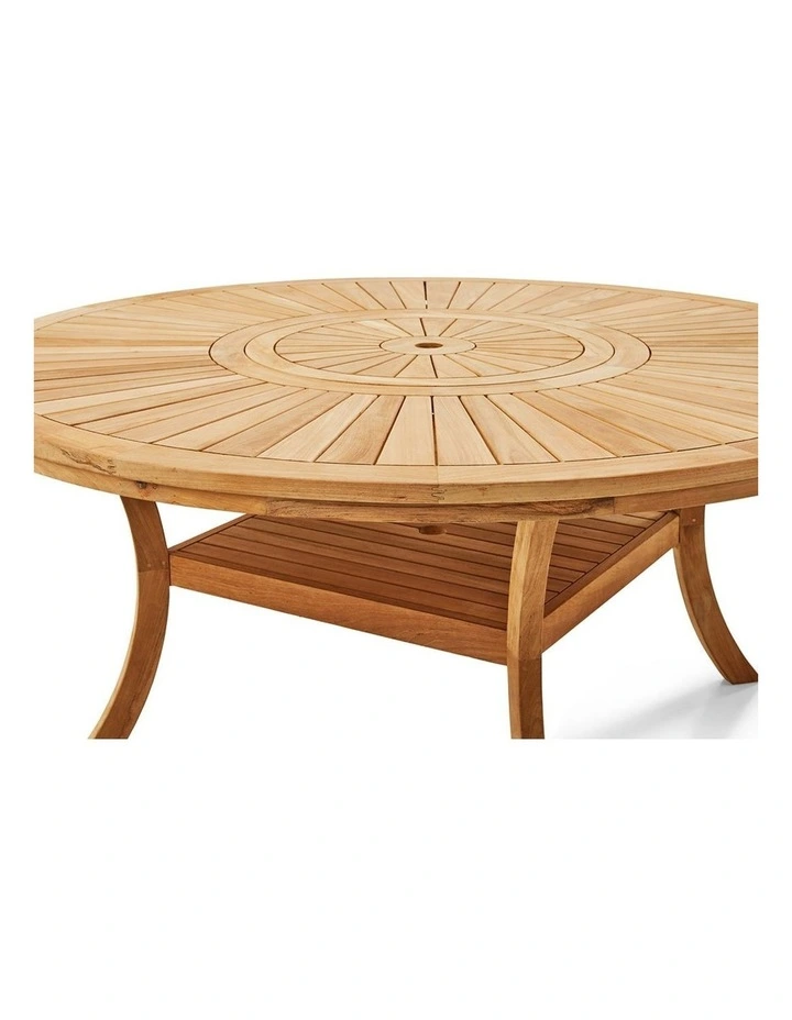 Solomon 1.8m Round Teak Timber Outdoor Dining Table with Lazy Susan image 3