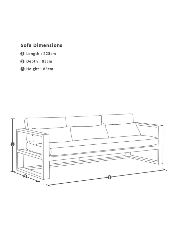 Balmoral 3 Seater Outdoor Aluminium and Teak Lounge Charcoal & Denim Grey Cushions image 2