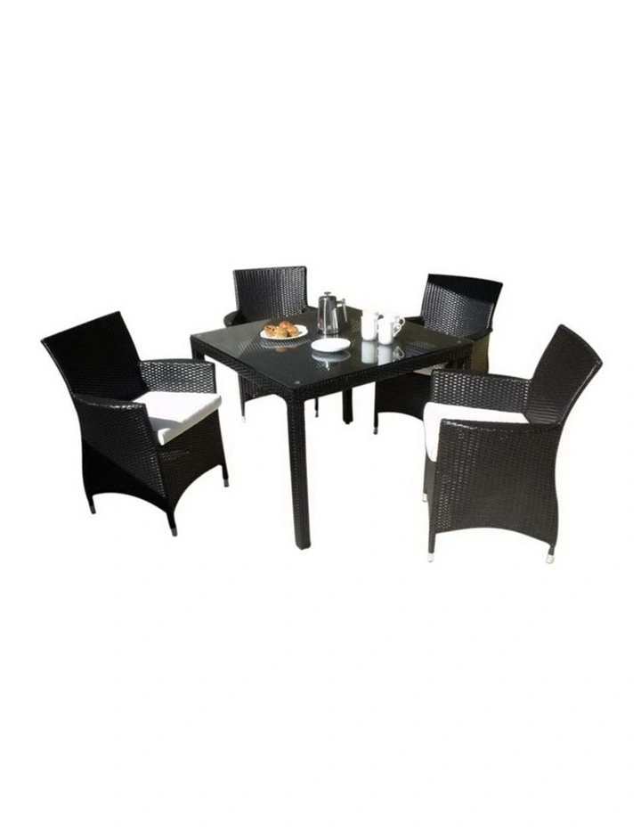 Roman 4 Seater Square Outdoor Wicker Dining Table and Chairs Setting Charcoal & Denim Grey Cushions image 1