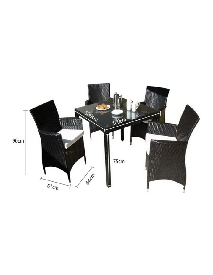 Roman 4 Seater Square Outdoor Wicker Dining Table and Chairs Setting Charcoal & Denim Grey Cushions image 3