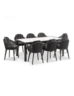 Alpine 8 Seater Rope and Aluminium Dining Table Chairs Setting Slate Grey