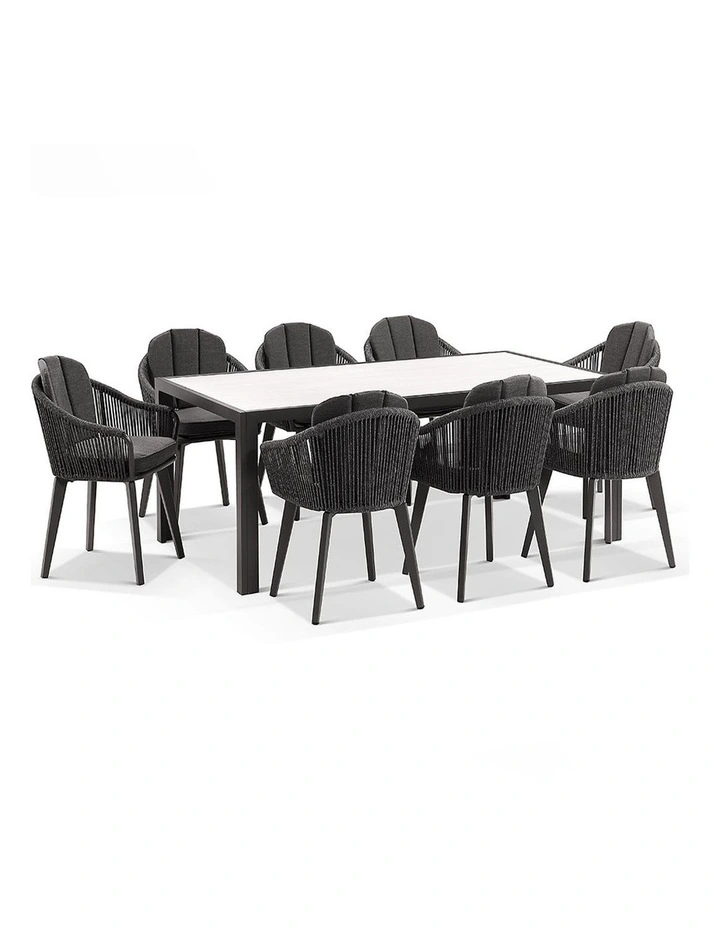 Alpine 8 Seater Rope and Aluminium Dining Table Chairs Setting Slate Grey image 1