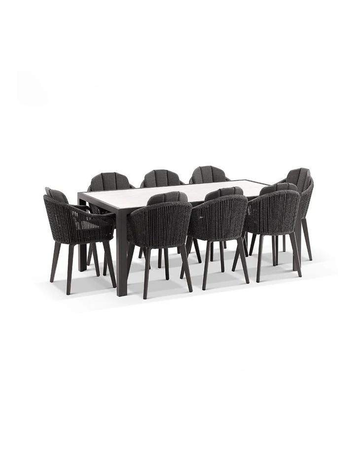 Alpine 8 Seater Rope and Aluminium Dining Table Chairs Setting Slate Grey image 2