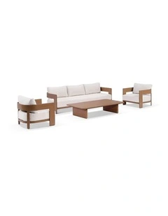Marlo 3 1 1 Outdoor Aluminium Lounge Set Mahogany With Coffee Table & Bone Cushions