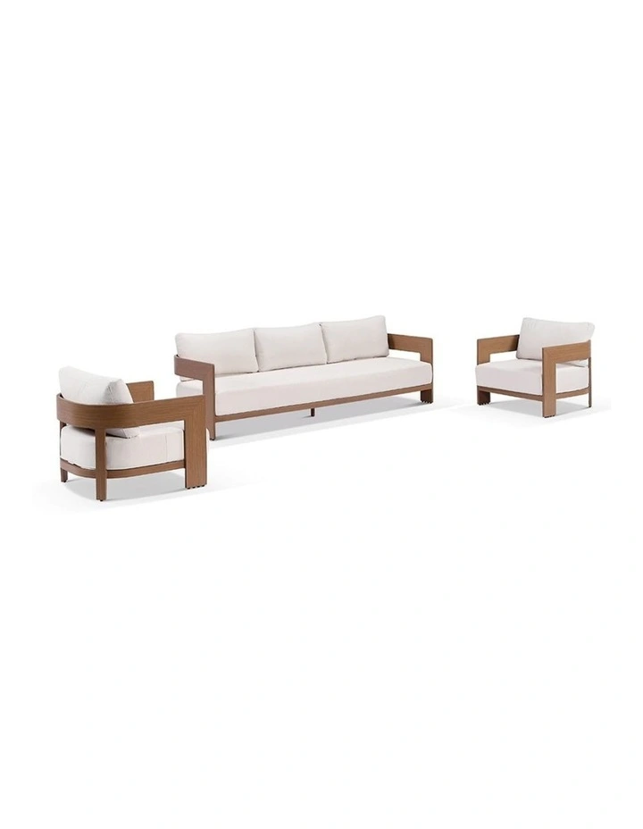 Marlo 3 1 1 Outdoor Aluminium Lounge Set Mahogany With Coffee Table & Bone Cushions image 5