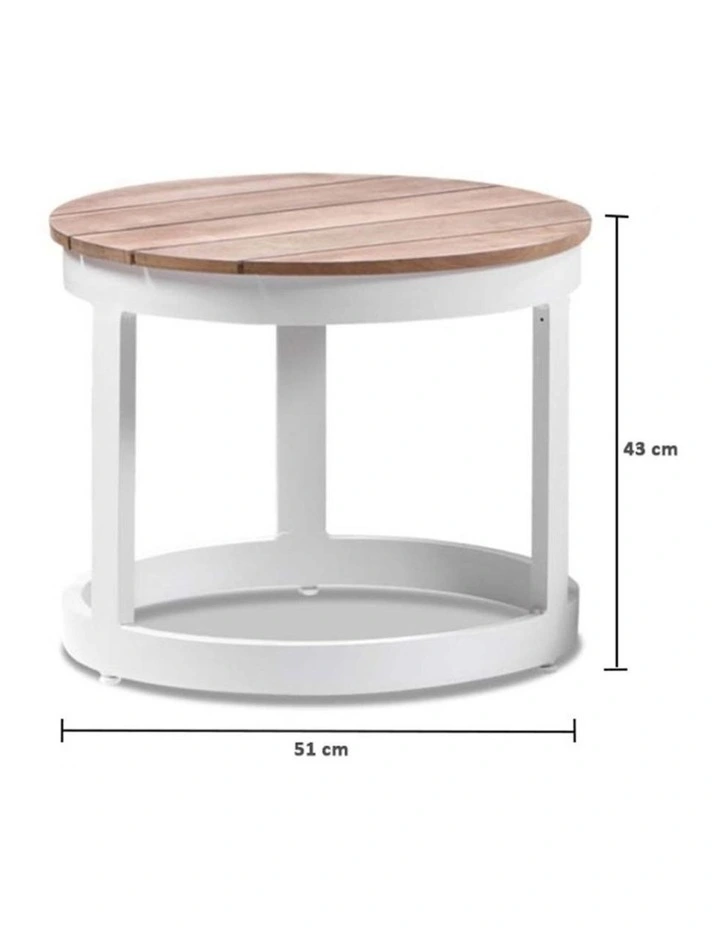 Santorini Aluminium Double Sun Lounge White With Round Side Table & Denim Grey Cushions image 5