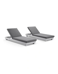 Santorini Aluminium Sun Lounge Set White With Sunbrella Canvas Cushion & Cast Slate Cushions