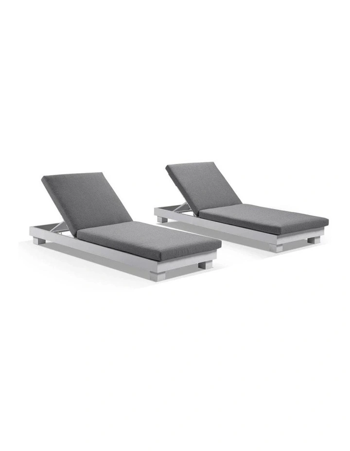 Santorini Aluminium Sun Lounge Set White With Sunbrella Canvas Cushion & Cast Slate Cushions image 1