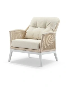 Hugo 1 Seater Outdoor Aluminium and Rope Lounge Chair White & Cream Rope/Cream Cushions