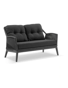 Hugo 2 Seater Outdoor Aluminium and Rope Lounge Charcoal & Carbon Grey Rope/Denim Cushions