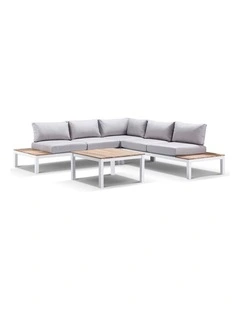 Nova Package A Outdoor Aluminium Modular Corner Lounge White & Textured Olefin Grey Cushions