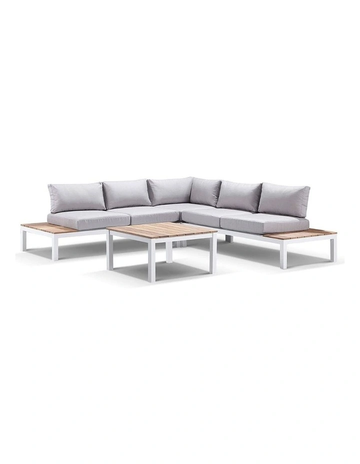Nova Package A Outdoor Aluminium Modular Corner Lounge White & Textured Olefin Grey Cushions image 1