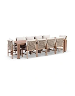 Entertainer 3.05m Outdoor Aluminium Dining Table Mahogany With 10 Avery Rope Chairs & Bone Cushions