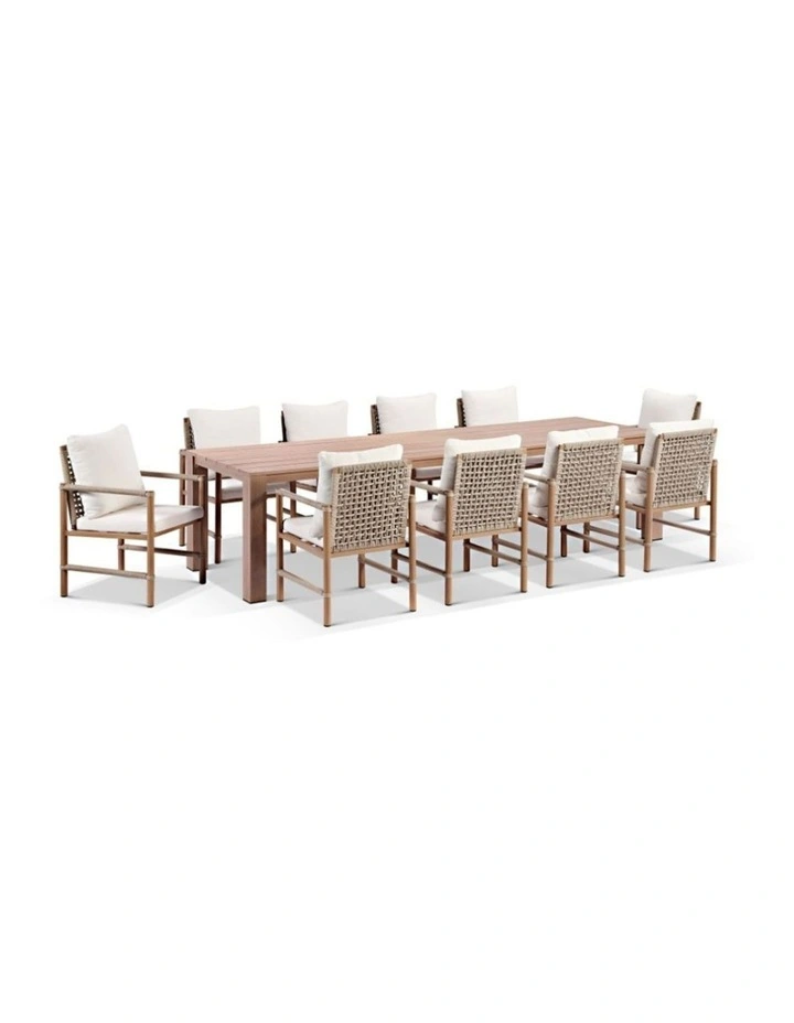 Entertainer 3.05m Outdoor Aluminium Dining Table Mahogany With 10 Avery Rope Chairs & Bone Cushions image 2