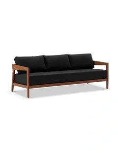 Bronte 3 Seater Outdoor Aluminium Lounge Teak Look & Denim Grey Cushions