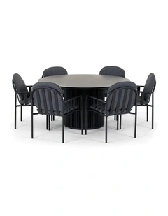 Mornington Outdoor 1.5m Round Dining Setting with 6 Chairs Midnight