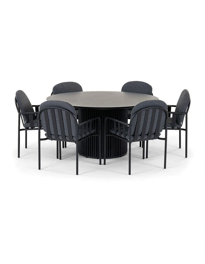 Mornington Outdoor 1.5m Round Dining Setting with 6 Chairs Midnight image 1
