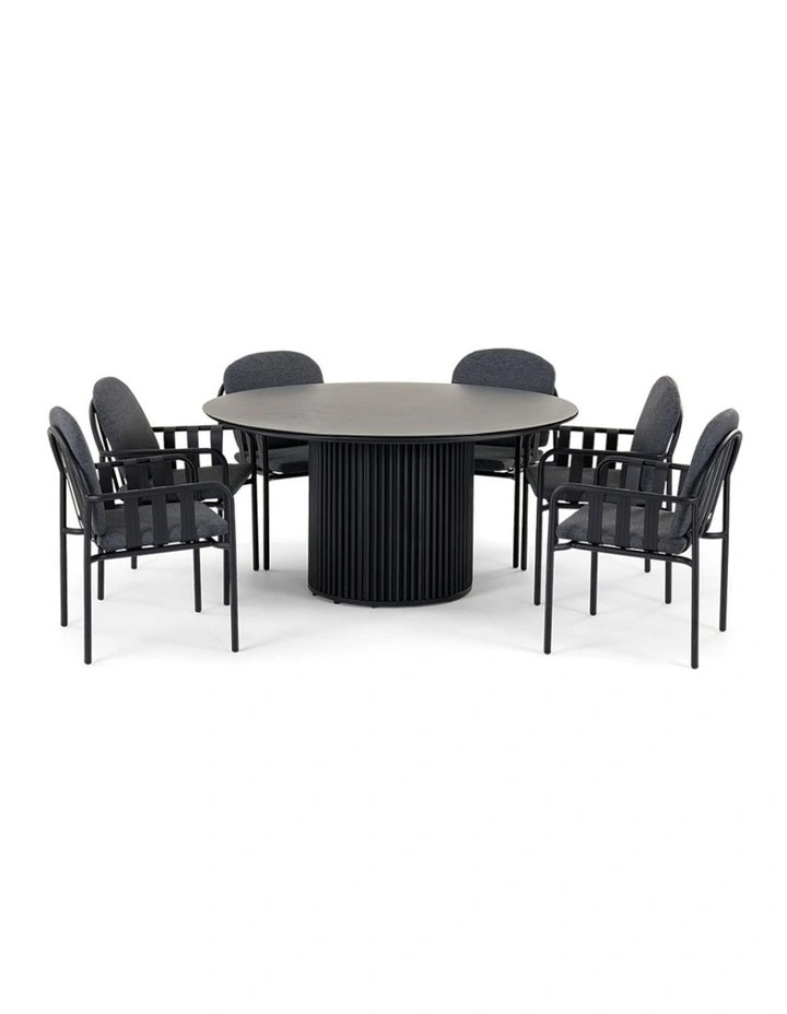 Mornington Outdoor 1.5m Round Dining Setting with 6 Chairs Midnight image 2