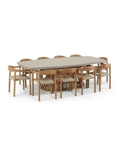 Waverley 2.6m Indoor Outdoor Concrete Look Dining Set with 10 Kotara Chairs