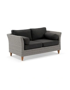 Carolina 2 Seater Outdoor Wicker Lounge Brushed Grey & Denim Cushions