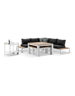 Nova Aluminium Lounge and Dining Setting White With Cart & Denim Grey Cushions