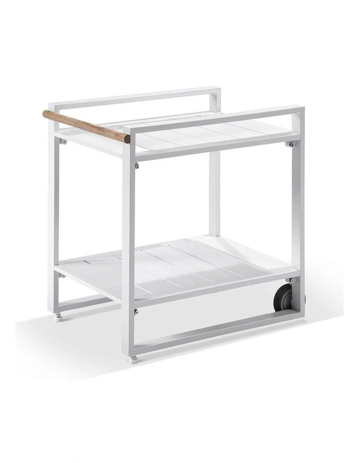 Nova Aluminium Lounge and Dining Setting White With Cart & Denim Grey Cushions image 2