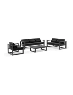Santorini 3 2 1 Outdoor Lounge Setting Charcoal With Coffee Table & Denim Grey Cushions