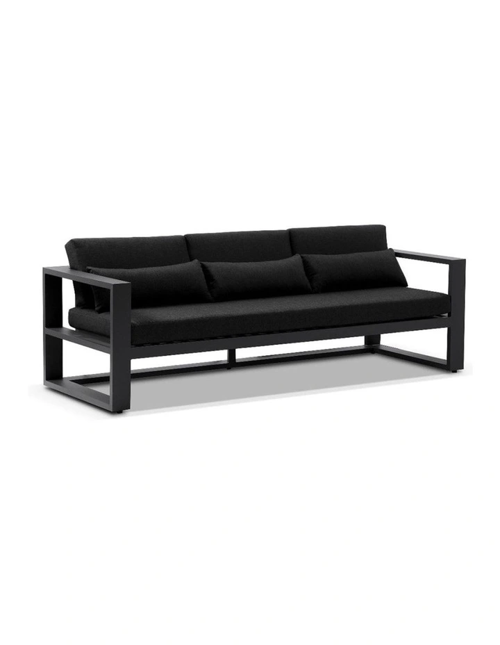 Santorini 3 2 1 Outdoor Lounge Setting Charcoal With Coffee Table & Denim Grey Cushions image 4