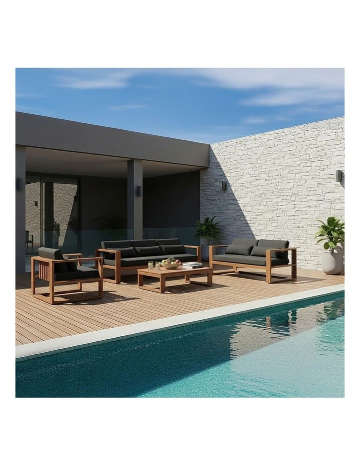 Santorini 3 2 1 Outdoor Lounge Setting Charcoal With Coffee Table & Denim Grey Cushions image 5
