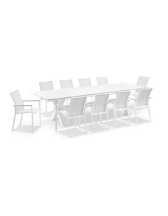 Tahitian 3m Aluminium Dining Table with 10 Patonga Chairs White