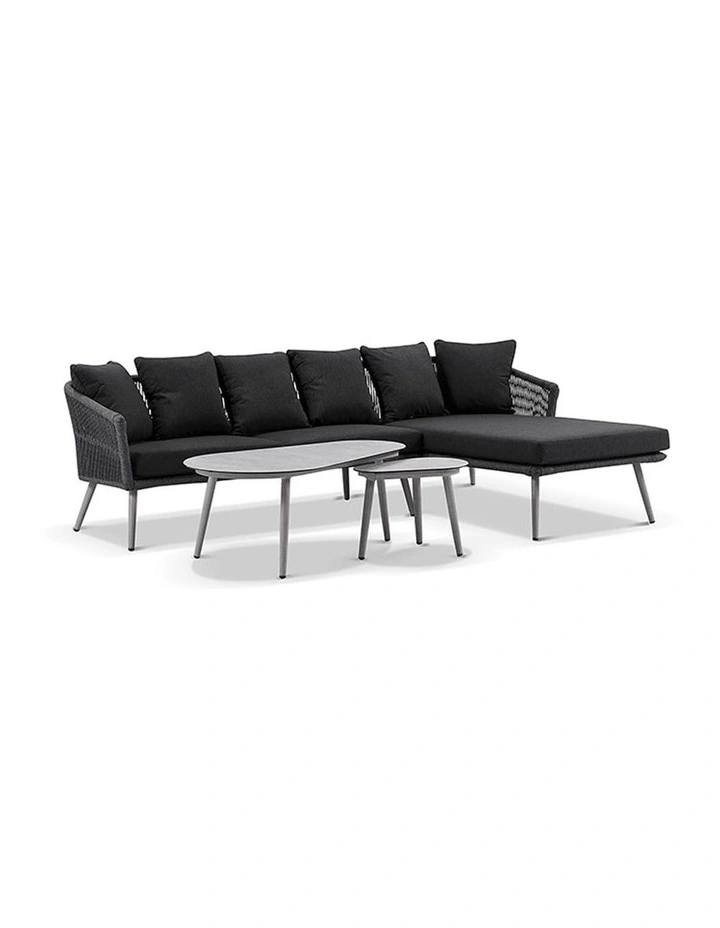 Herman Outdoor Rope Chaise Lounge Set Carbon Grey With Coffee Table & Denim Cushions image 1