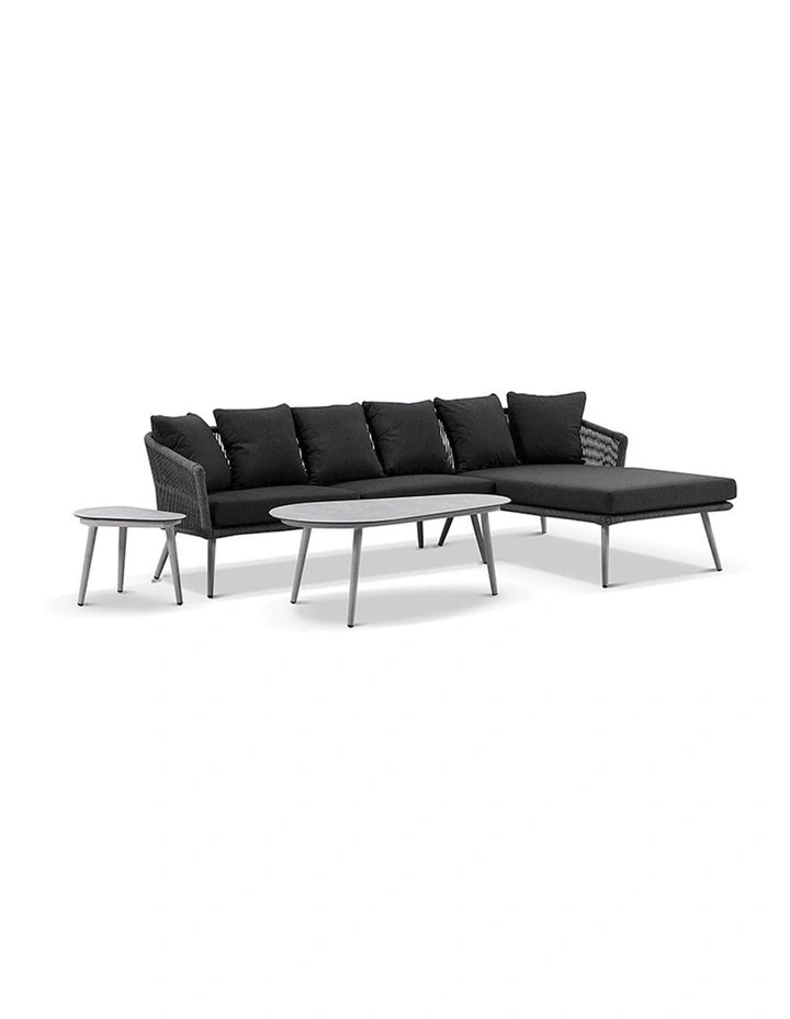 Herman Outdoor Rope Chaise Lounge Set Carbon Grey With Coffee Table & Denim Cushions image 2