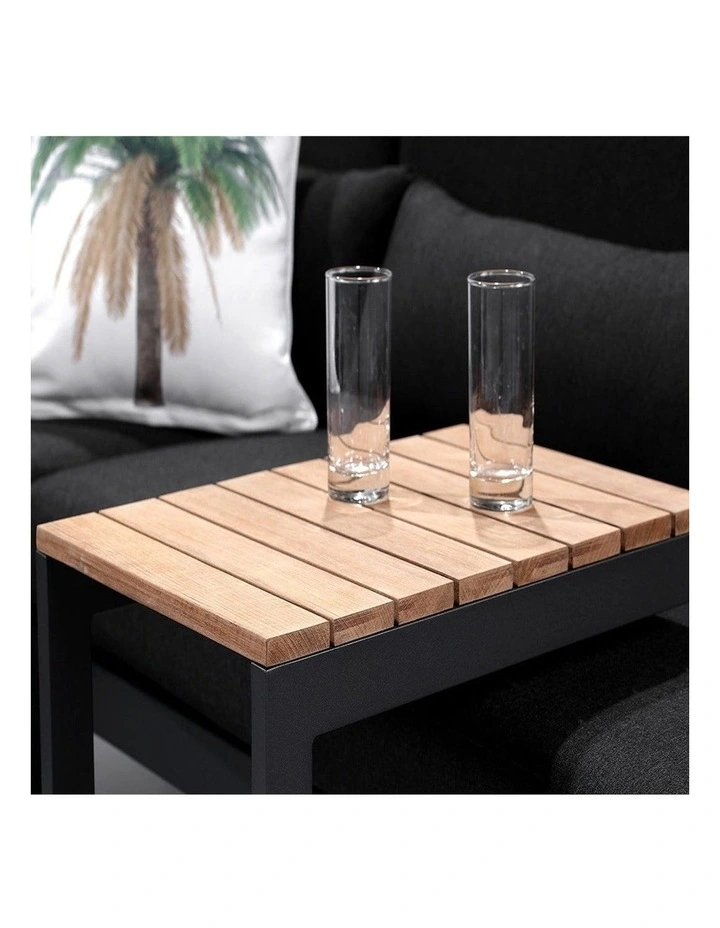 Balmoral Outdoor Aluminium & Teak Lounge Charcoal With Side Table Textured Olefin Grey Cushions image 3