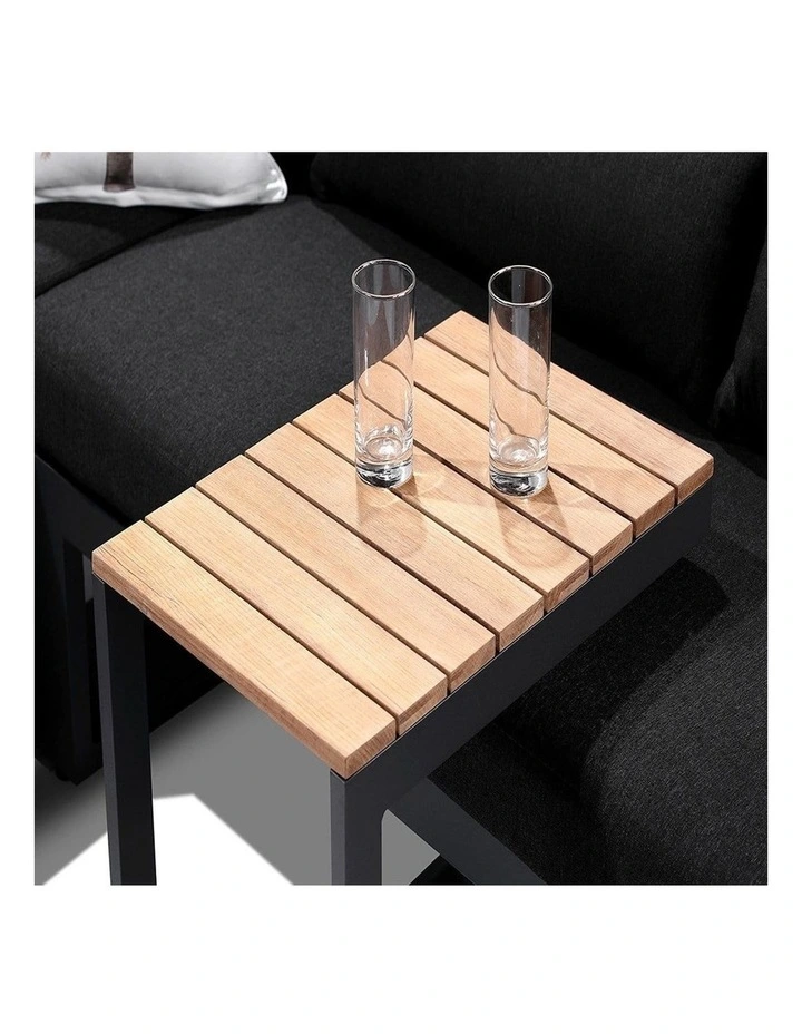 Balmoral Outdoor Aluminium & Teak Lounge Charcoal With Side Table Textured Olefin Grey Cushions image 5