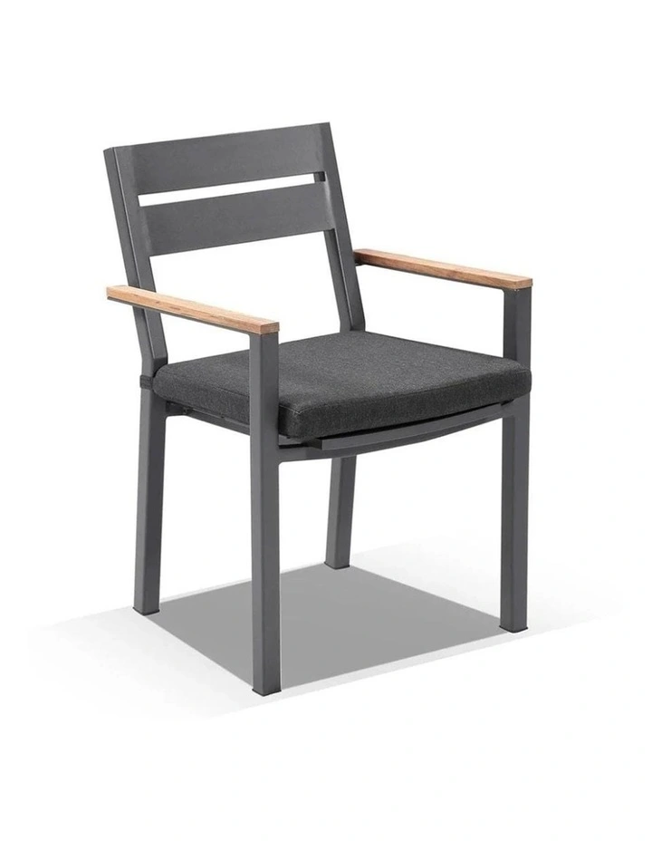Balmoral 2.5m Teak Top Aluminium Table Charcoal With 8 Capri Dining Chairs & Denim Grey Cushions image 2