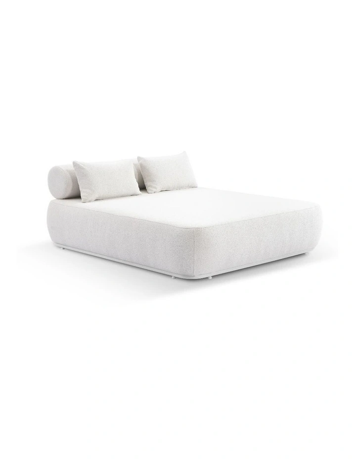 Norfolk Outdoor Aluminium Double Sun Lounge Daybed White & Boucle Cream Cushions image 1