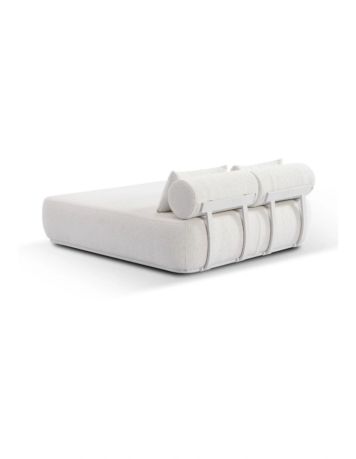 Norfolk Outdoor Aluminium Double Sun Lounge Daybed White & Boucle Cream Cushions image 3