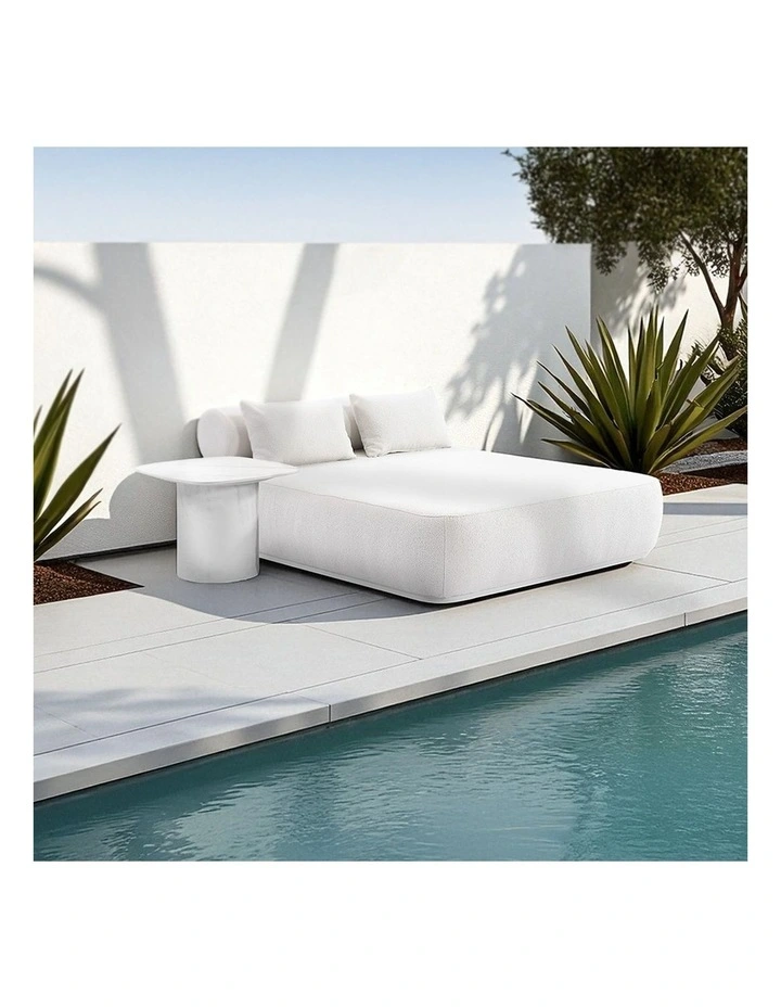 Norfolk Outdoor Aluminium Double Sun Lounge Daybed White & Boucle Cream Cushions image 5