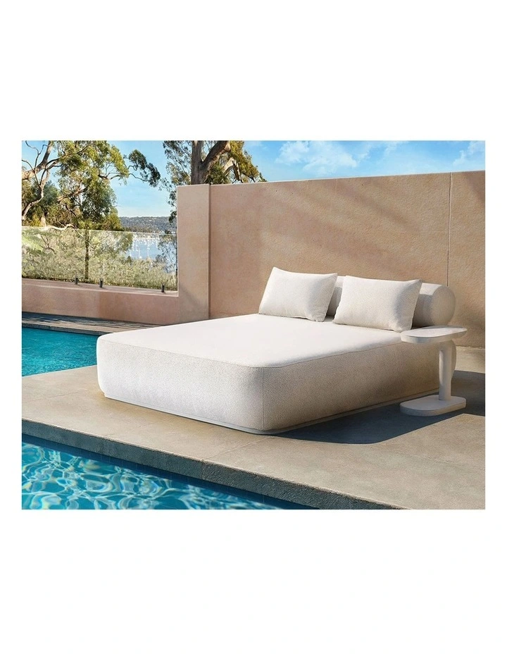 Norfolk Outdoor Aluminium Double Sun Lounge Daybed White & Boucle Cream Cushions image 6